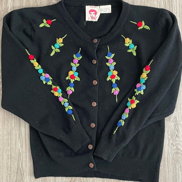 Vtg Betsey Johnson Punk Label 80s Cardigan Sweater sz Small